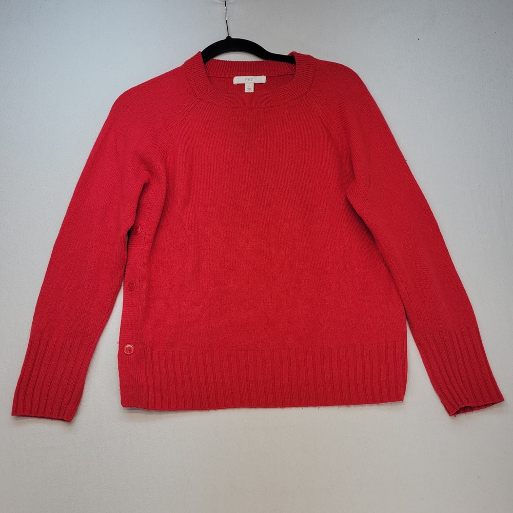 1901 Crewneck Sweater Womens Medium Red Merino Wool Alpaca Side Button Raglan